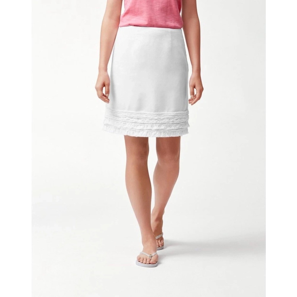 TOMMY BAHAMA 100% Linen Skirt Resort Summer Cruise Ruffle Lined - Size 10 White